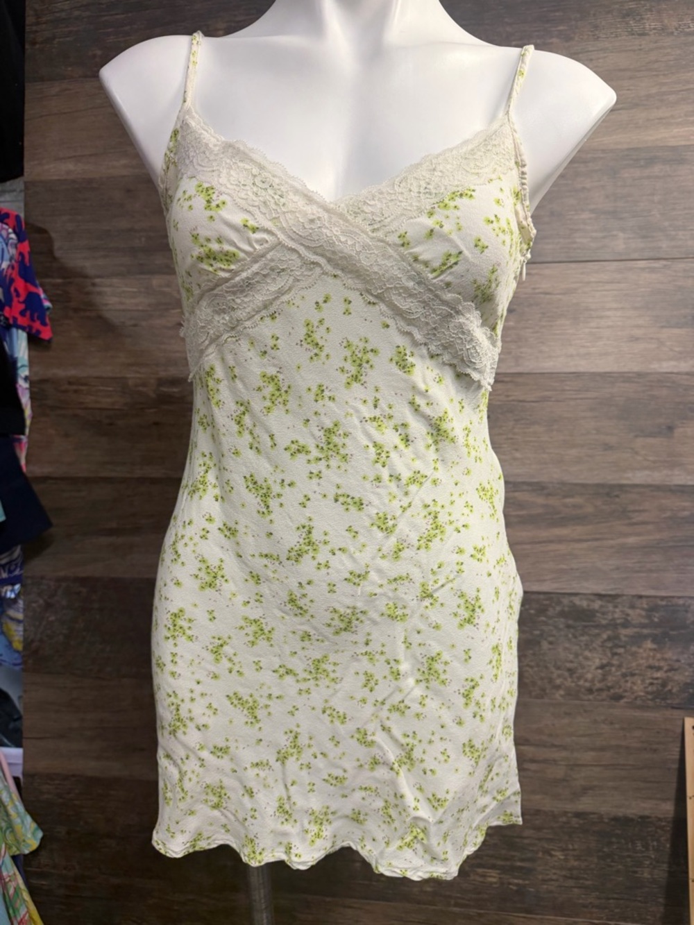 Forever 21 Cream Mini Slip Dress with Lime Green Floral Print